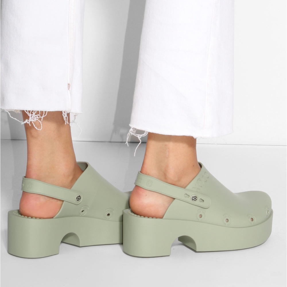 Xocoi clogs in sage green. Like croc clogs. Farfetch.
